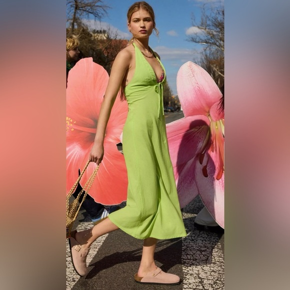 Urban Outfitters BDG Danny Lime Green Halter Dress Size Large New - Picture 8 of 14
